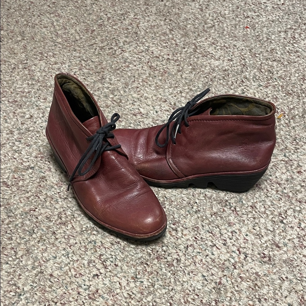 Fly London burgundy Leather wedge heel Ankle Boots